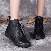 Hong Kong 2019 Autumn Winter Handmade Women's Shoes Martins Englishly Leather Retro Lace-Up Platform Boots