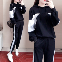 Hong Kong 2021 Spring and Autumn New Sports Suit Female Korean Loose Leisure Fashion Plus Velvet Wear Two-Piece Set