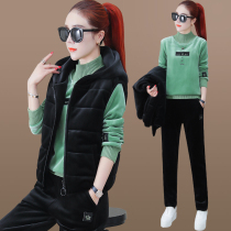 Hong Kong Gold Velvet Sportswear Suit Women's Fall Winter 2019 New Fashion Foreign Style Plus Cashmere Thickened Three-Piece Set