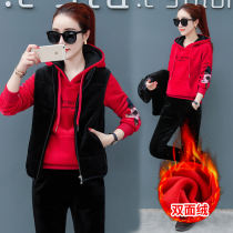Hong Kong Gold Velvet Wear Three-Piece Women's Fall Winter New Cashmere Thickened Hooded Fashion Sports Suit Tide