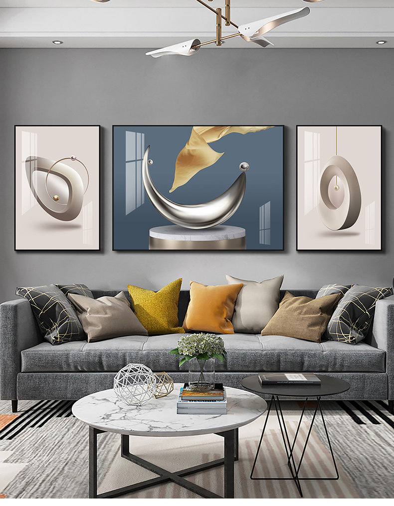 北欧客厅装饰画现代简约沙发背景墙挂画轻奢大气后现代三联壁画