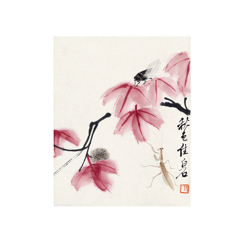 齐白石 草虫花卉図 三尺中堂 掛軸 装裱 鑑賞用 宣紙 インテリア美術