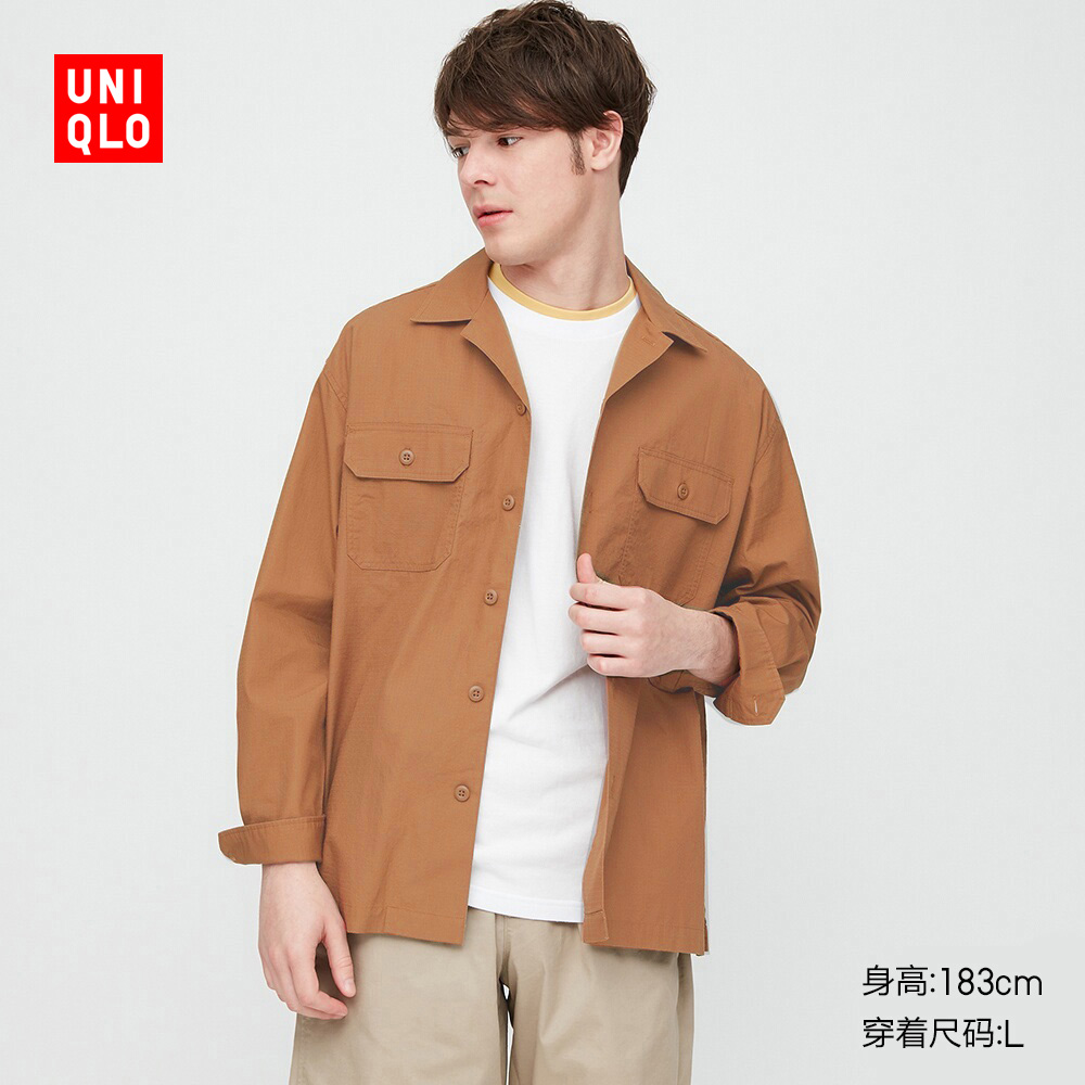 uniqlo优衣库425058男装宽松工装衬衫水洗产品