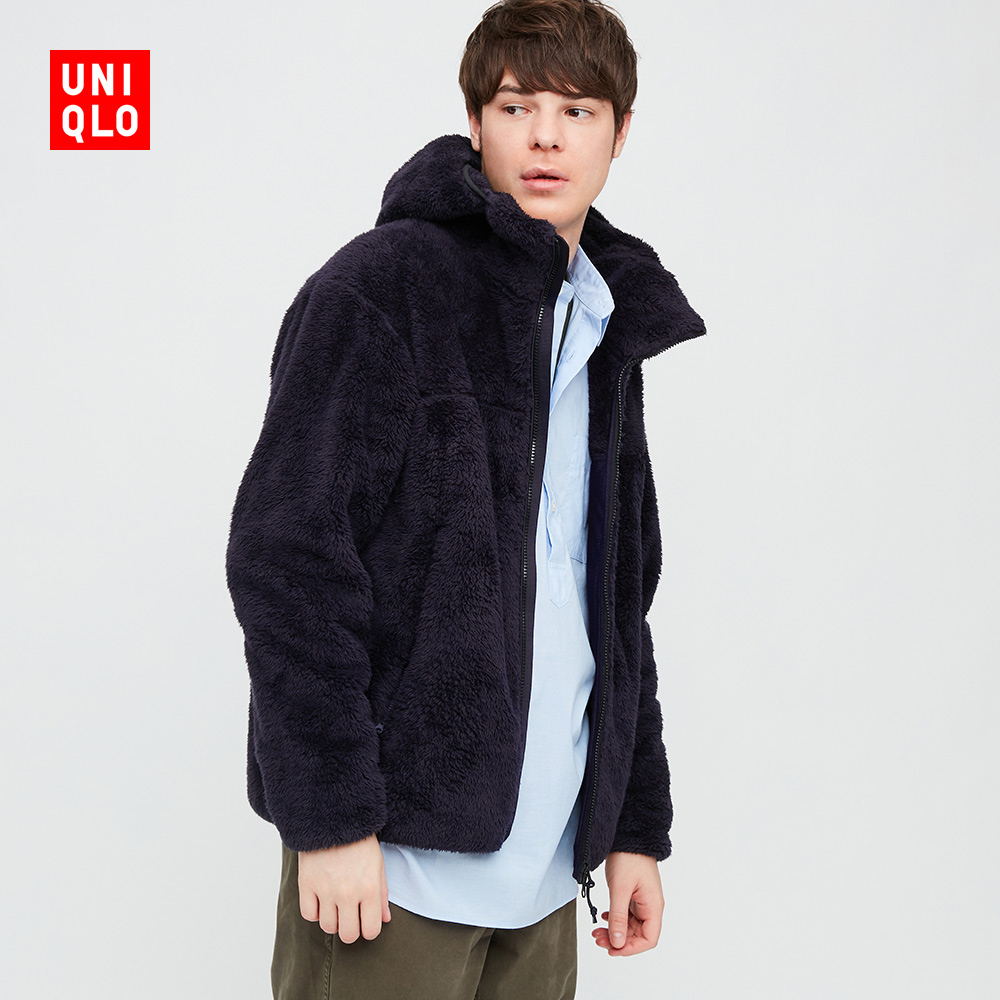 uniqlo优衣库男装女装防风长绒摇粒绒拉链连帽开衫