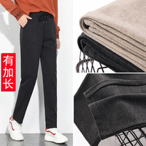 Longer version of woolen pants children autumn and winter new high-waisted casual pants pipe pants radish harlem pants large size woolen pants