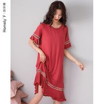 Nightdress ladies pajamas summer summer short sleeve thin modal cotton silk cotton cotton silk home clothing long loose size