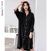 Nightdress ladies pajamas spring summer long sleeves spring and autumn thin long knee modal cotton cardigan shirt