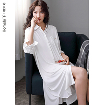 Nightdress womens pajamas spring summer long sleeve spring and autumn thin white modal cotton cardigan shirt shirt boyfriend wind