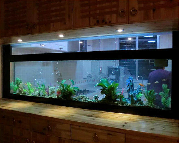 定做玄关隔断镶嵌入式生态鱼缸餐边柜台式水族箱玻璃客厅酒柜鱼缸