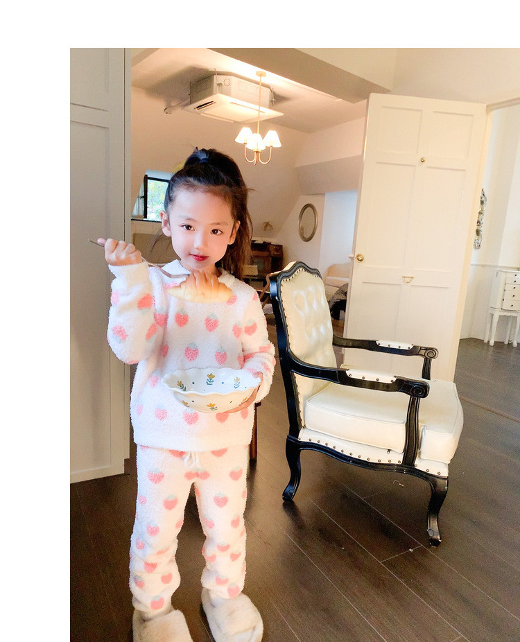 amybaby女童家居服秋冬款2023新款加绒加厚儿童粉色爱