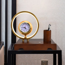 All-copper living room bedroom solid wood desk clock study desktop pure copper decorative clock luminous ornaments new Chinese table lamp
