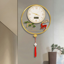 New Chinese net red living room pure copper wall clock home atmosphere light luxury clock Chinese style elk personality decorative wall clock