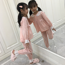 Childrens pajamas cotton spring and autumn little girl middle-aged girl 12 autumn thin autumn and winter two-piece set 15 years old