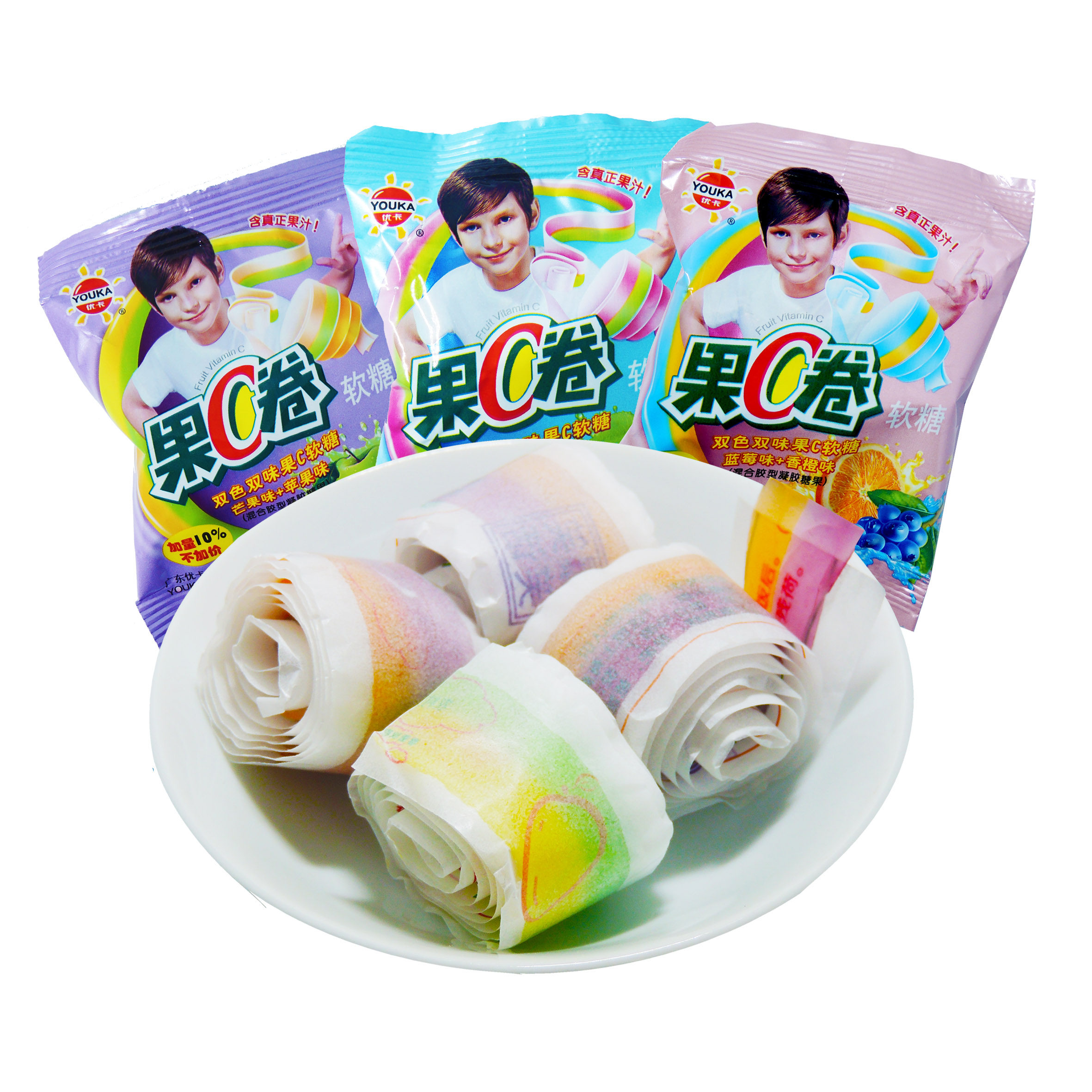 优卡果c卷糖多味水果经典儿时怀旧8090后粘牙接吻软糖小零食网红