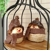 Snowman handmade grass weaving creative Christmas snowman decoration window home decoration gift shooting props
