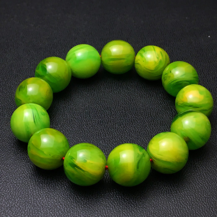 伊朗正品彩色贵族中东蜜蜡手串手链金纹果绿碧绿雪山圆珠16mm现货