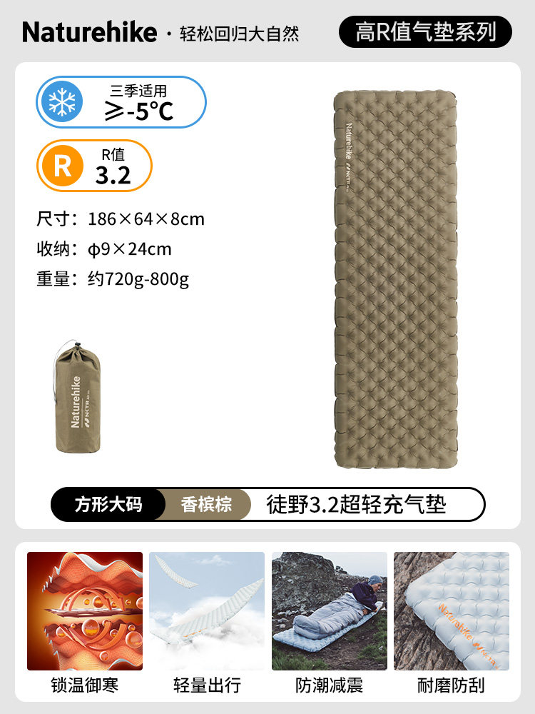 NATUREHIKE挪客徒野5.8防潮墊戶外輕量化地墊露營充氣睡墊