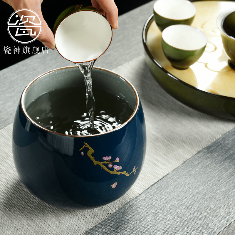 Ji blue porcelain god kung fu tea tea tray in hot tea accessories writing brush washer size ceramic cylinder tea wash water wash water jar