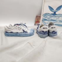 Huili hand-painted Nordic wind whale is the sea the bottom of the day the new test will win the new canvas shoes