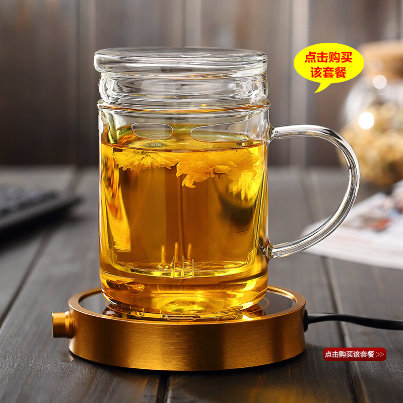 美斯尼 耐高温玻璃茶杯子加厚 带盖过滤透明老板杯 玻璃礼品茶杯产品展示图4
