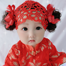 Baby hair with female baby 100 days head Accessories Spring spring Hair Net Princess Wig Hair with butterfly Fly Fly hair band