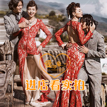 2021 exhibition new movie themed wedding dress Exterior View Photography Lovers write true costumes Long sleeves Dew Back Brigade Filming Dress