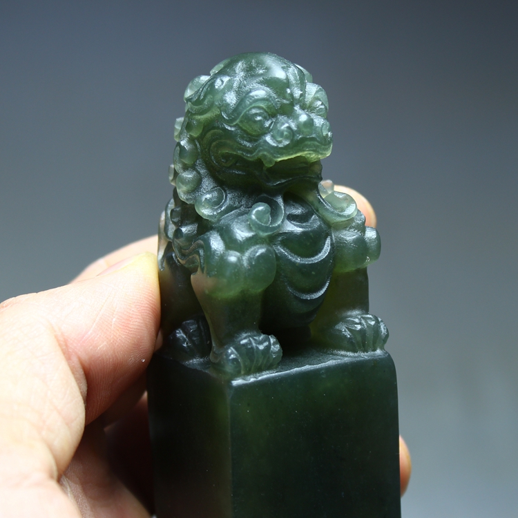 3cm丹东墨绿冻石兽钮印章 篆刻书画印章石寿山石印石厂家直销定制