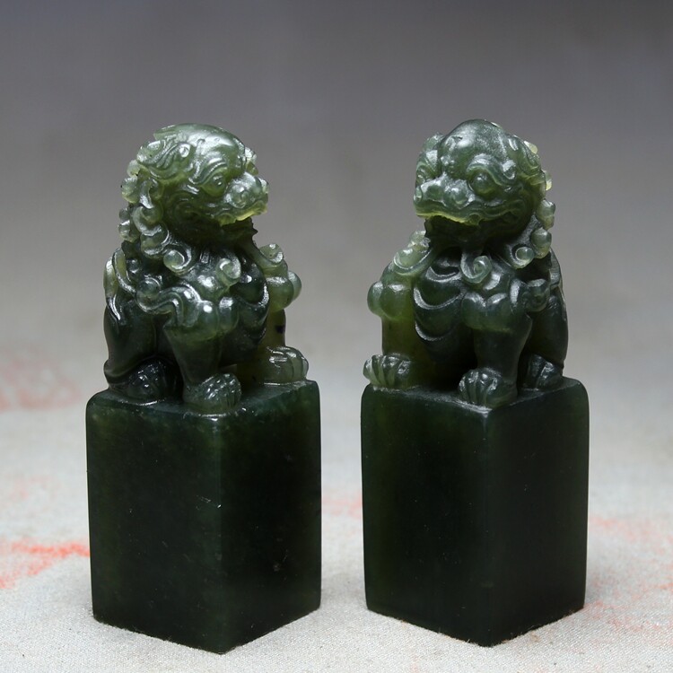 3cm丹东墨绿冻石兽钮印章 篆刻书画印章石寿山石印石厂家直销定制