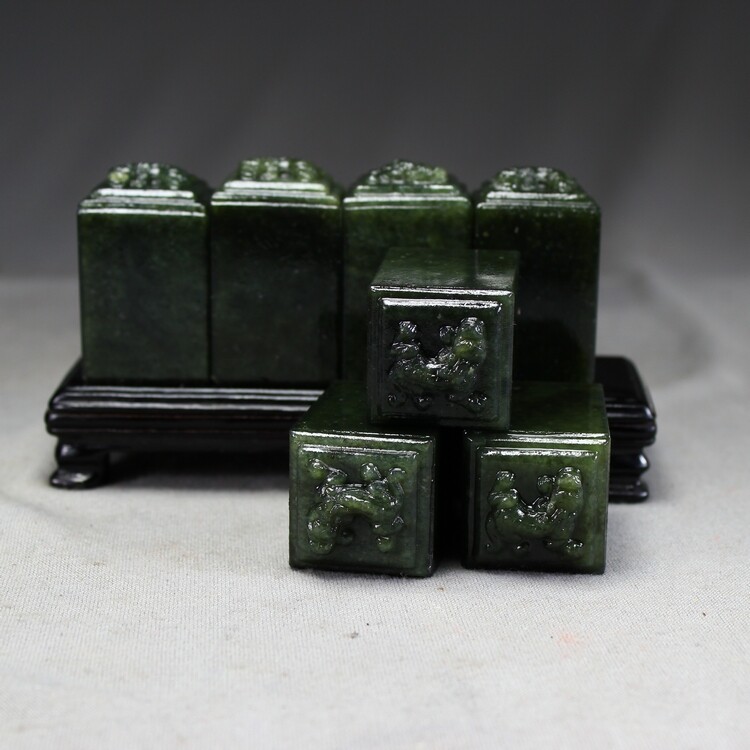 3cm丹东墨绿冻石印章批发书画闲章篆刻石章料自产自销可定制尺寸