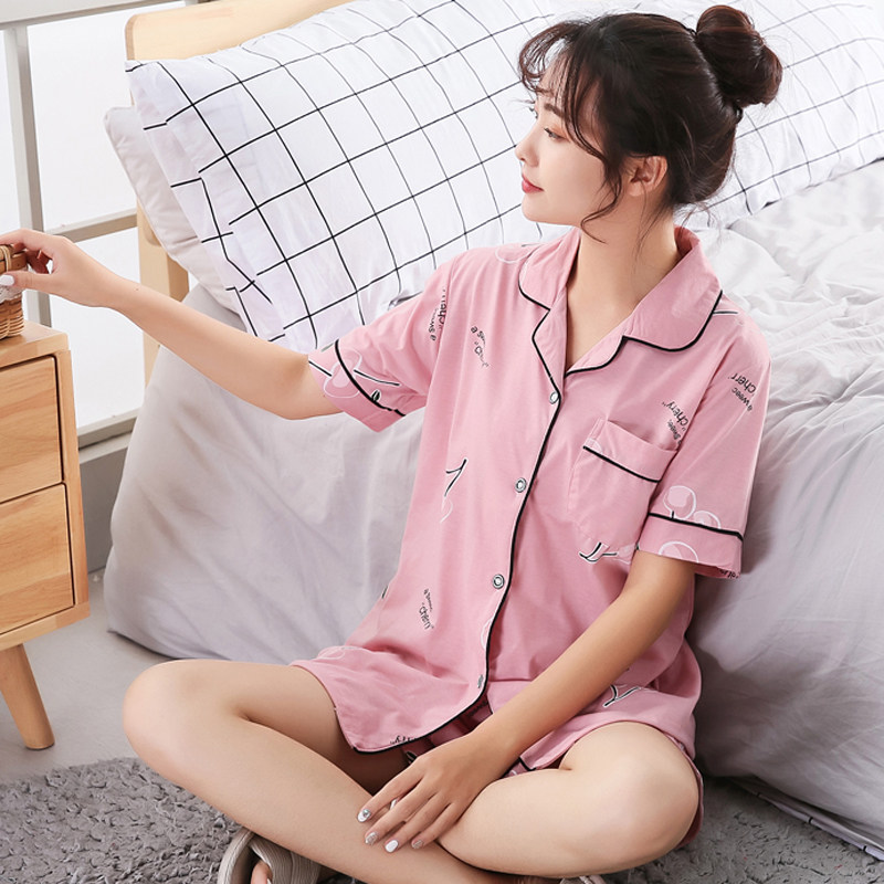 睡衣女夏短袖纯棉宽松薄款春夏季少女可爱半袖两件套装家居服