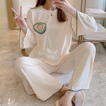 Pajamas womens spring and autumn cotton long-sleeved casual home clothes Korean version of fresh loose large size autumn and winter can go out suit