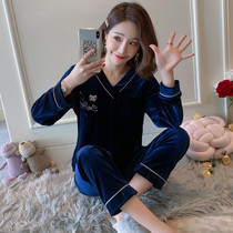 Gold velvet pajamas women can go out leisure suit spring and autumn thin Korean version of home clothes winter sports two-piece suit