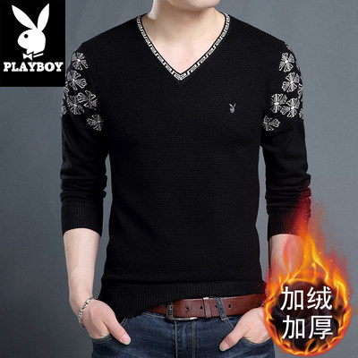 Playboy Men's long -sleeved T -shirt sweater hood, V -neck chicken heart leads the bottom shirt men's thin sweater trend Playboy Men's long -sleeved T -shirt sweater hood, V -neck chicken heart leads the bottom shirt men's thin sweater trend