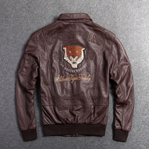 Pick up the leak leather leather jacket mens short tiger head embroidered brown leather jacket A2 Air Force World War II flight suit motorcycle jacket