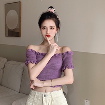 Retro-lined shoulder-knitted sweatshirt with small sub-shorts for the summer 2022 new short sleeve undershirt