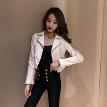 Spring Fashion new Korean version of the suit collar 100 lap PU leather jacket temperament Slim Personality Zipper Blouse