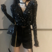 Autumn new sexy V-neck long-sleeved shirt top female chic style loose all-match bottoming shirt tide