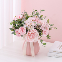 Fake flower silk flower emulation flower pink decoration flower bouquet Rose home table Desktop swaying pieces Furnishing Vase Placement