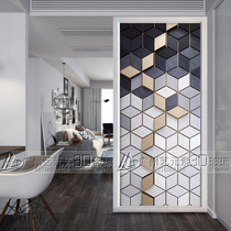 Art glass partition frosted tempered process custom living room entrance background decorative screen sliding door 3D geometric figure