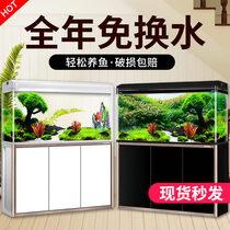 Fish tank aquarium small and medium living room goldfish tank household ecological lazy people without changing water glass large fish tank with Cabinet