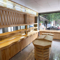 Shenzhen 100 Orchard fruit shelving display rack Customized multi-layer wooden cutting table stepped island cabinet display rack collection silver table