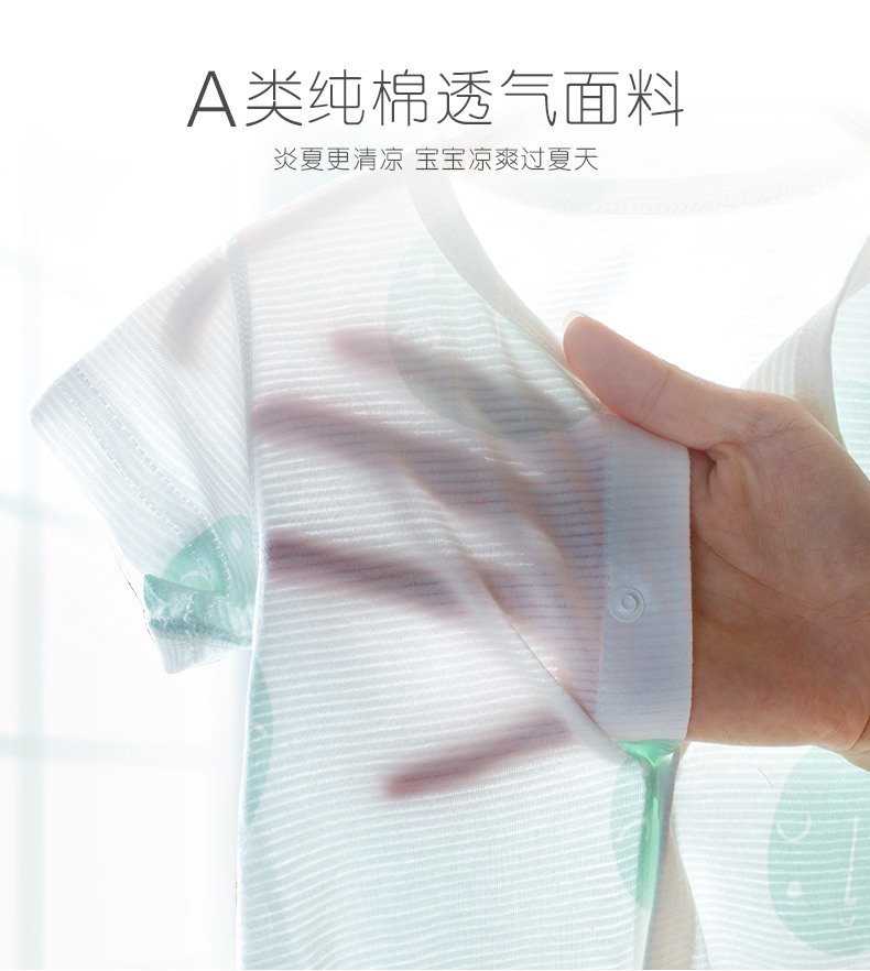 婴儿连体衣服纯棉夏装初生宝宝哈衣新生幼儿开档薄款短袖夏季睡衣商品详情图