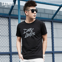 Summer short sleeve T-shirt mens modal round neck slim fit summer ice silk print half sleeve trend black top clothes