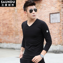 long sleeve t-shirt men's autumn clothing solid color V-neck bottoming shirt simple autumn clothing men's autumn t-shirt t-shirt