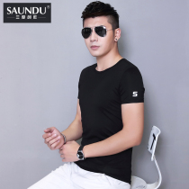 Modal mens short sleeve t-shirt round neck solid color black slim summer dress simple summer half sleeve shirt