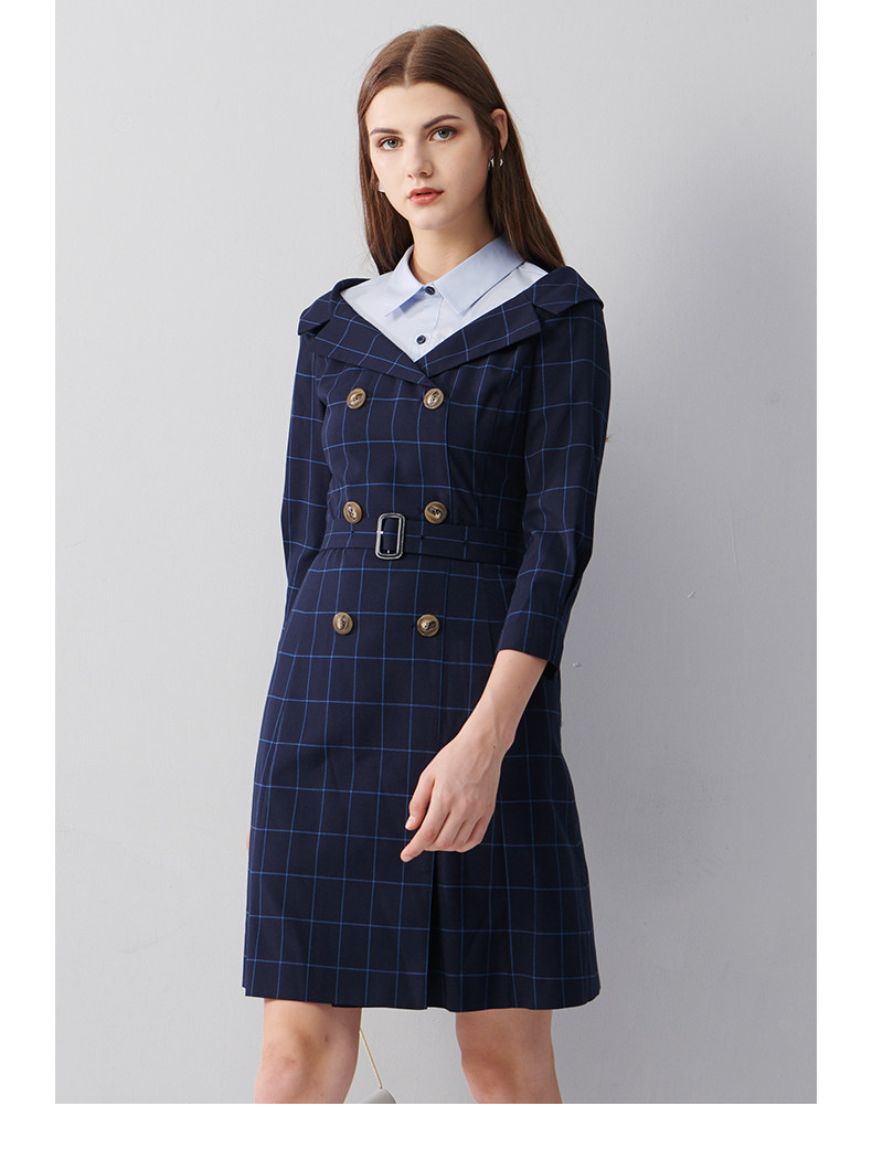 prich2019年秋冬新款修身假两件长袖气质格子连衣裙prow98901r
