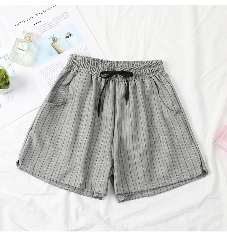 Plus Size Quần short mùa hè 2021 của phụ nữ New Fat Sister Sọc mỏng Thường xuyên Ống rộng Ống rộng phù hợp Quần tất hot - Quần short