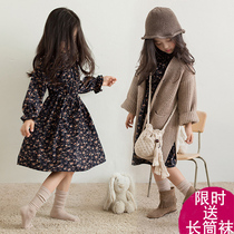 Girl autumn winter clothing 2021 new literary dress in big children Foreign style flower skirt girl sweet princess skirt