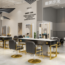 Net red hairdressing shop mirror table single and double-sided lamp barber shop hair cutting salon special mirror tide cabinet integrated