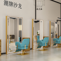 New barbershop mirror 3AM with high-end floor mirror hair salon mirror tide with led lamp hair salon